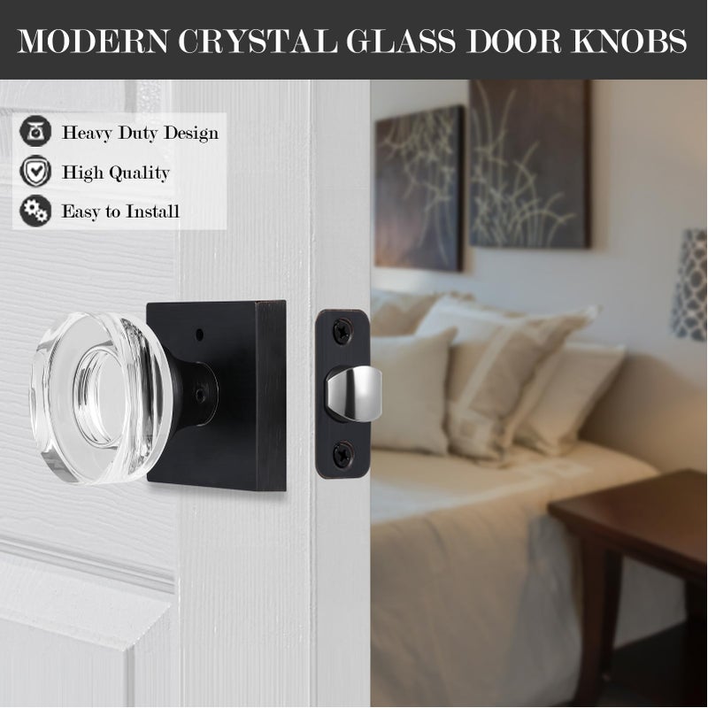 newliplace Glass Door Knobs Interior, Pricacy Bedroom Door Knobs with Lock, Square Vintage Style Crystal Door Handles for Bathroom, Oil Rubbed Bronze - Image 4